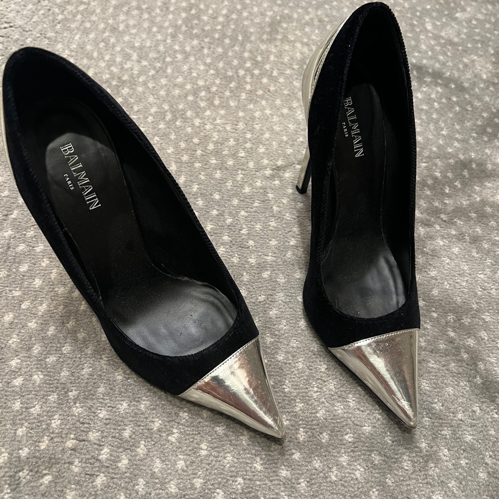 Balmain Women's Black (velvet) and Silver Heels
